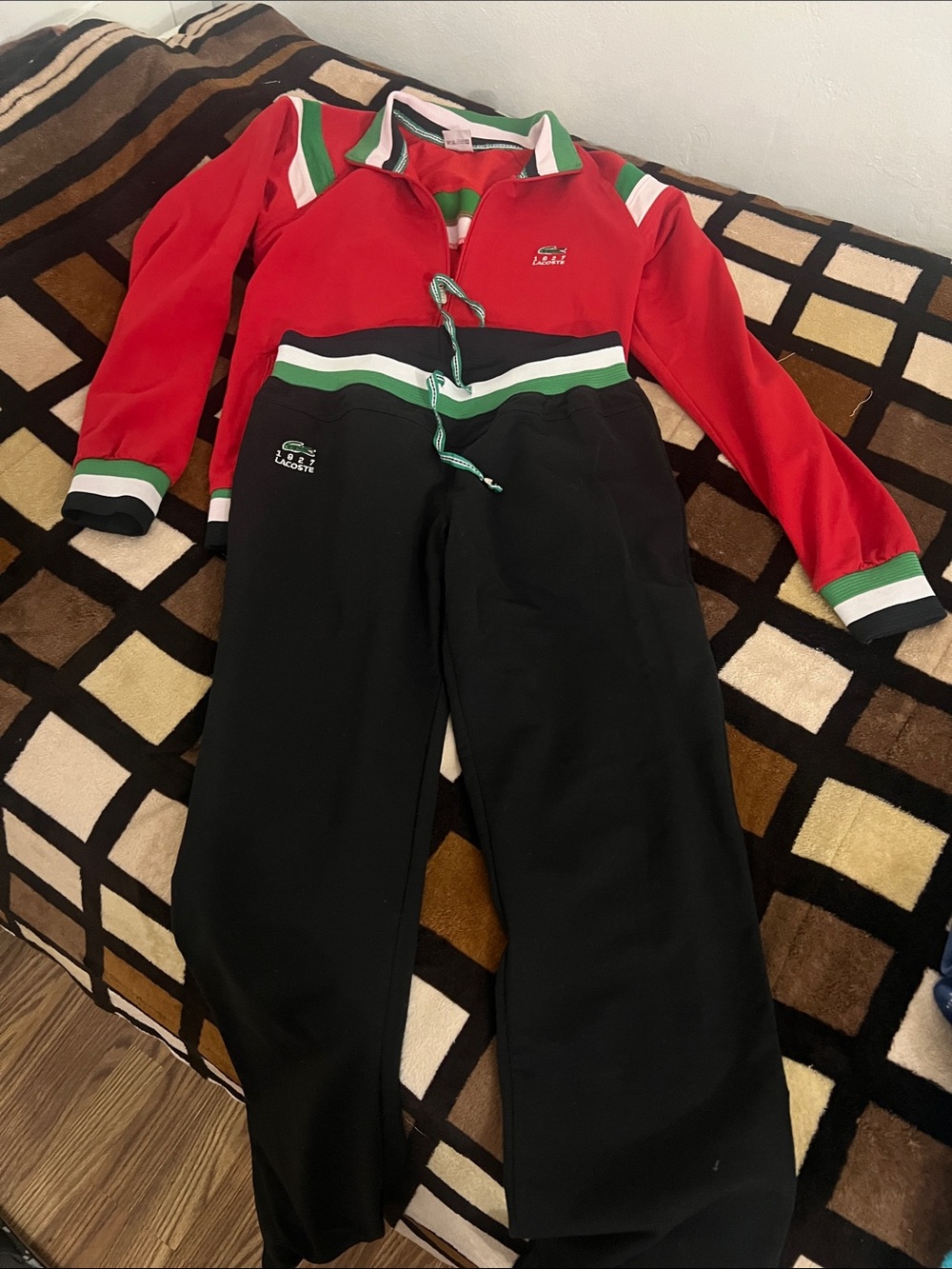 Lacoste Kids Black Track Pants with Green Trim